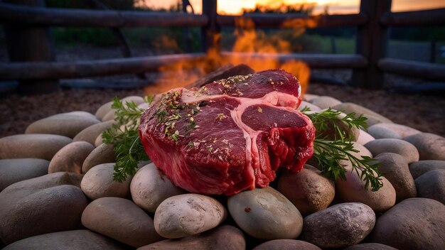 Photo steak de bœuf de cow-boy cru sur fond de pierre