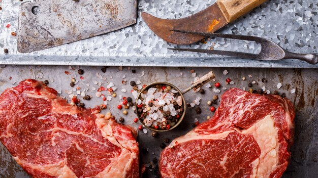 Steak de bœuf cru frais à la viande marbrée