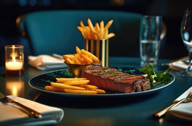 Photo steak de bœuf avec frites