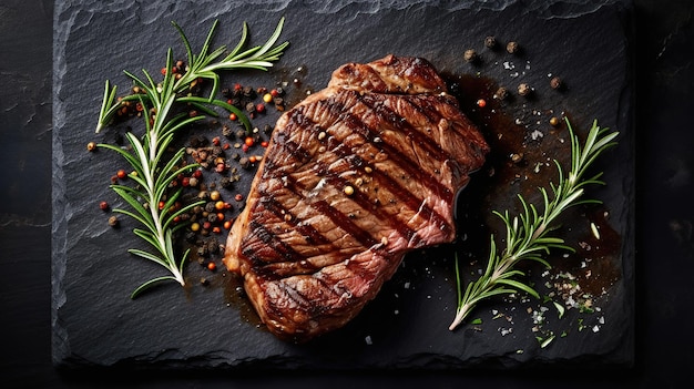 Steak de bœuf grillé aux herbes et épices Image générée par l'IA