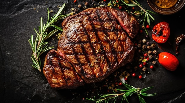 Steak de bœuf grillé aux herbes et épices Image générée par l'IA