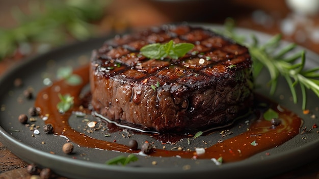 Steak de bœuf grillé avec des herbes et des épices en gros plan