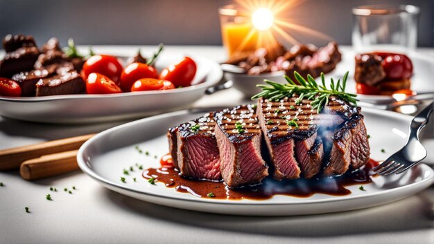 Steak de boeuf grillé photo sur la surface en bois sombre avec de la viande cuite