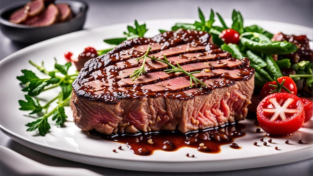 Steak de boeuf grillé photo sur la surface en bois sombre avec de la viande cuite