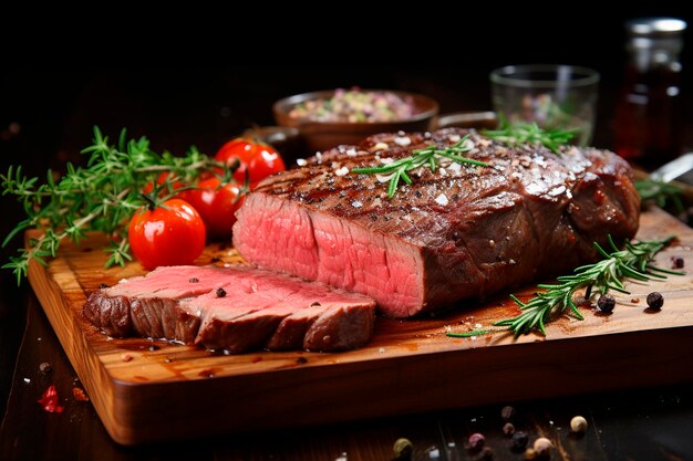 Steak de boeuf grillé sur table en bois ai générateur