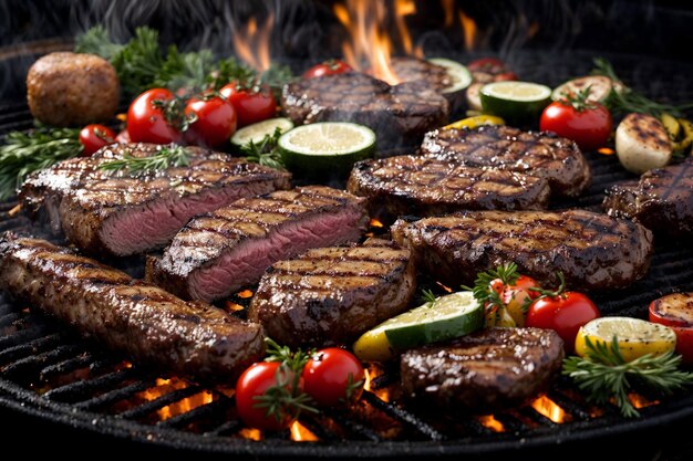 Photo steak de bœuf juteux grillé avec des légumes
