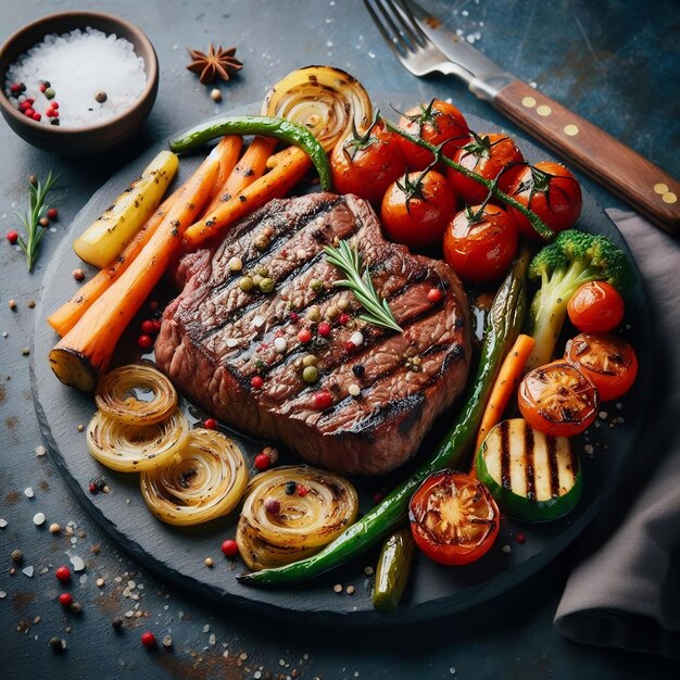 Photo steak de bœuf avec des légumes