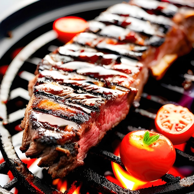 Steak de côtelettes de porc grillées sur le gril du barbecue Generative AI