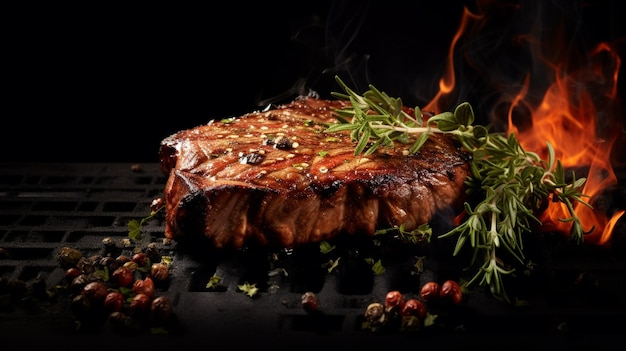 Steak de côtes grillées avec du romarin et du poivreMacroAI Generative