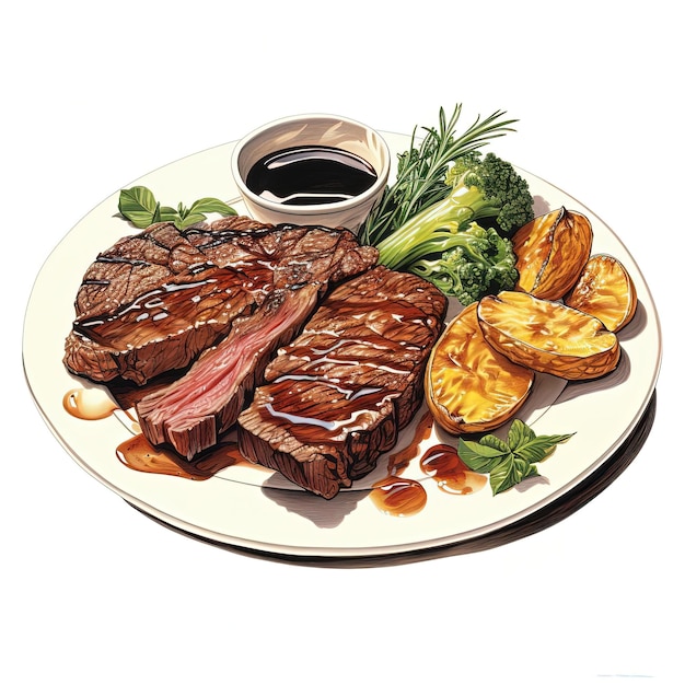steak de côtes avec jus dans le style de birdseyeview