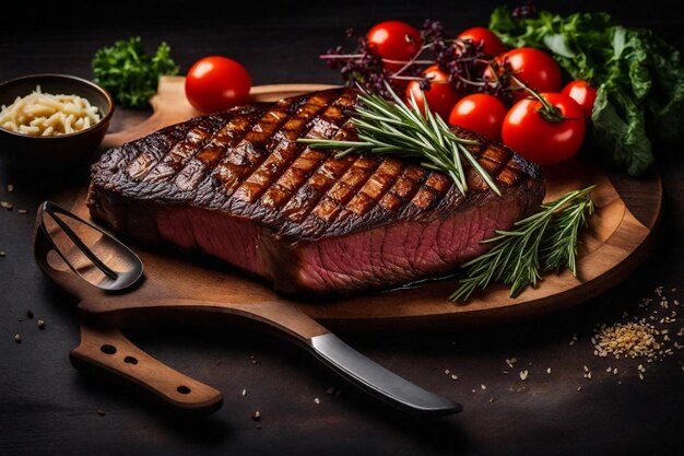Photo un steak avec un couteau et un couteaux sur une table
