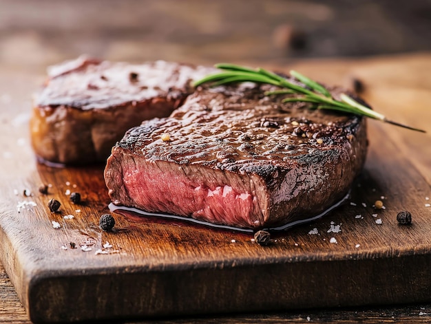 un steak et un couteau sont sur une planche à couper