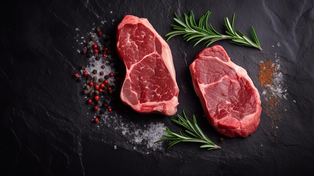 Steak cru sur une ardoise foncée