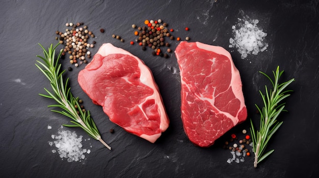 Steak cru sur une ardoise foncée