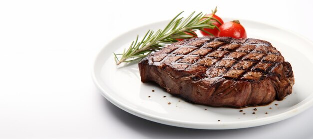 steak cuit au four sur fond blanc IA générative