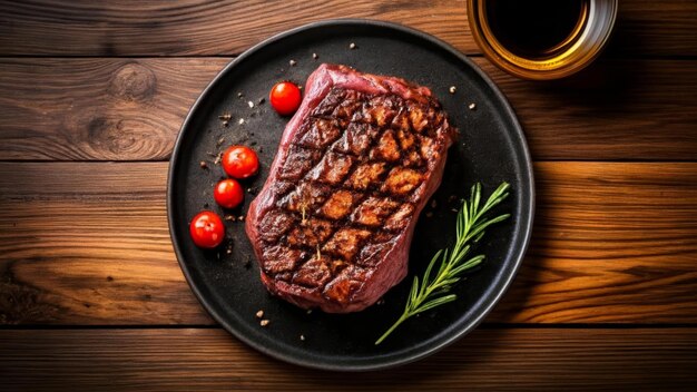 Un steak délicieusement grillé prêt à être savouré.