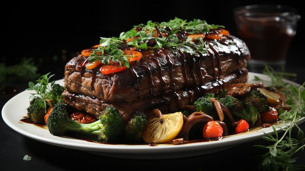 Un steak délicieux avec des légumes.