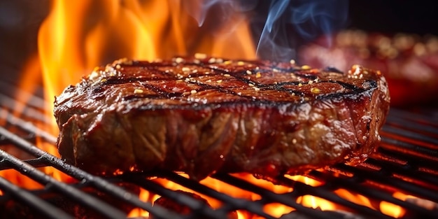 Steak de faux-filet de bœuf grillé sur un grill flamboyant