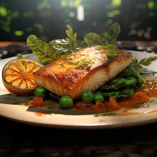 Steak de filet de poisson blanc avec des verts