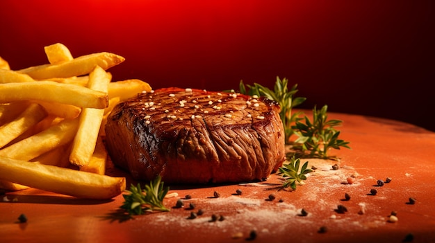 steak avec frites sur une table