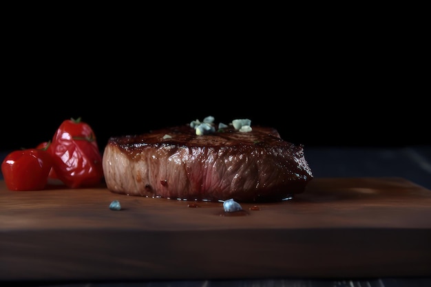 steak gourmet moyen rare avec garniture fraîche et tomates