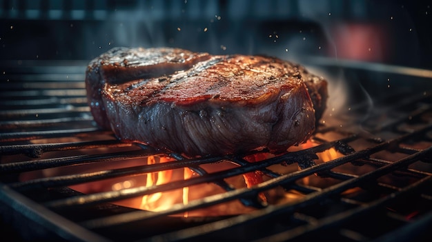 Un steak sur un gril avec le mot steak dessus