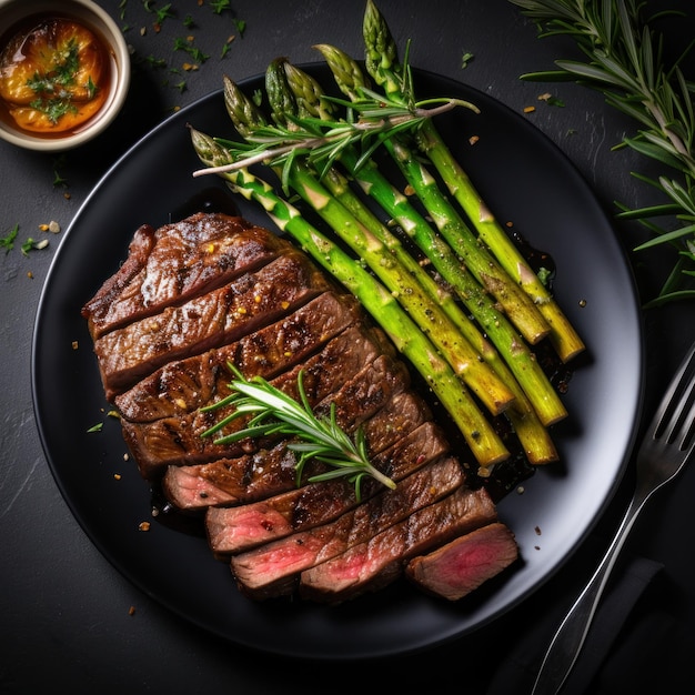 Un steak grillé sur une assiette.