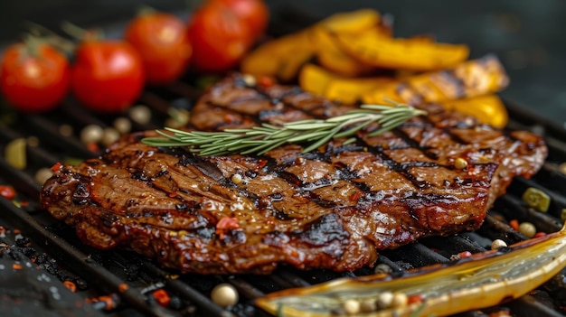 Steak grillé cuisiné avec des légumes