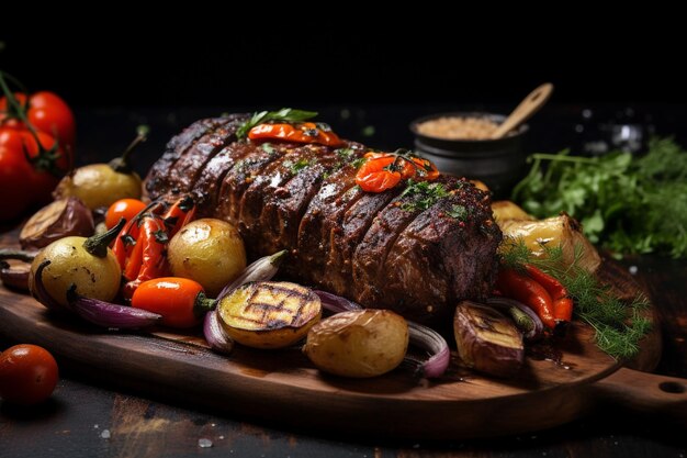 Steak grillé avec des légumes frais