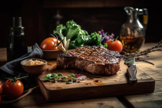 Steak grillé sur une planche à découper