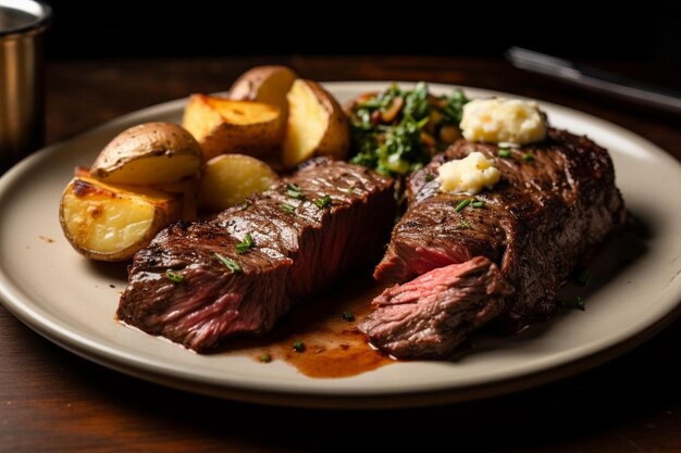 Un steak grillé et une pomme de terre au four