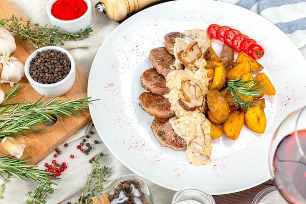 Steak grillé avec quartiers de pommes de terre