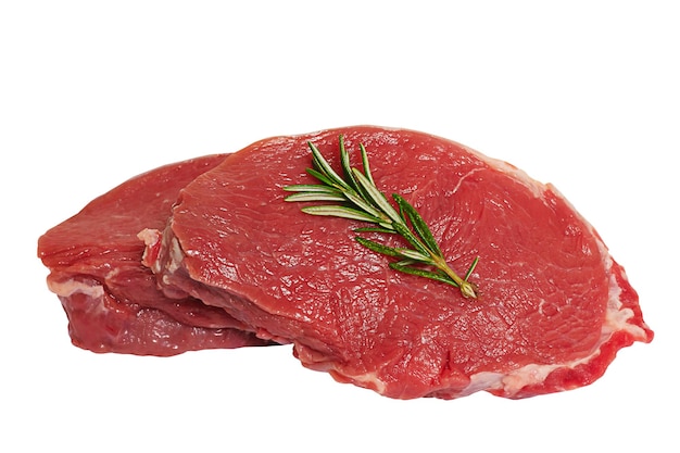 Steak isolé sur blanc Bifteck de boeuf cru frais Cuisson de la viande