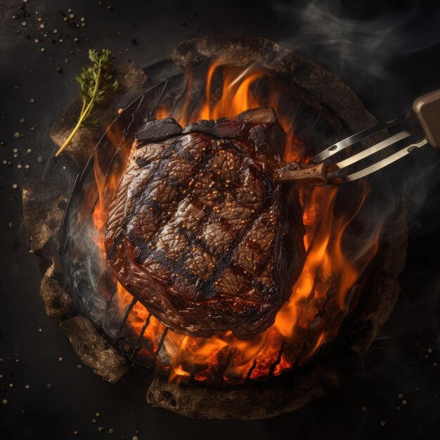 Steak juteux sur le feu générative ai