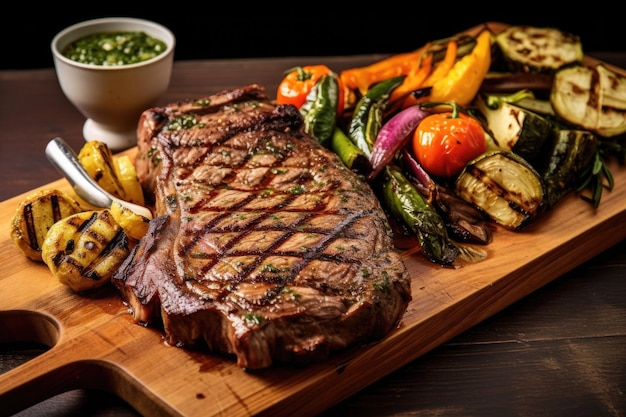 Steak à l'os grillé avec des légumes grillés créés avec de l'aï génératif