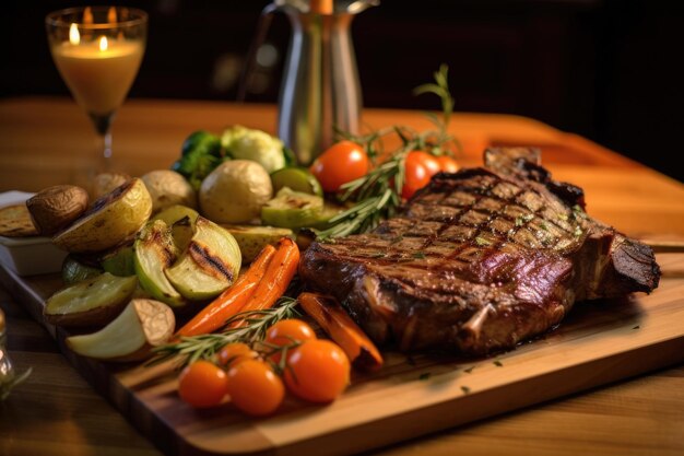 Steak à l'os grillé avec des légumes grillés créés avec de l'aï génératif