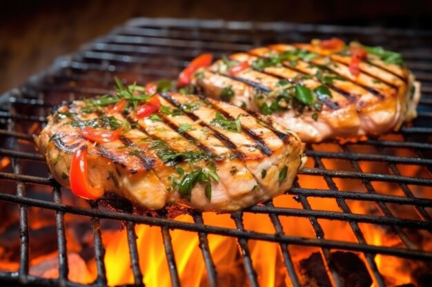 Un steak de poisson-épée grillé italien sur un barbecue chaud