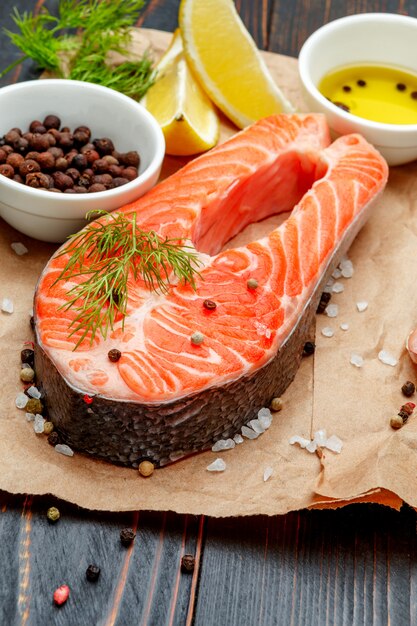 Steak de poisson rouge au saumon cru frais