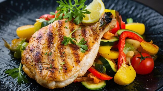 Steak de poitrine de poulet grillée avec des légumes