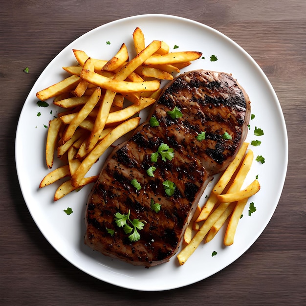 Steak de porc et frites art génératif par IA