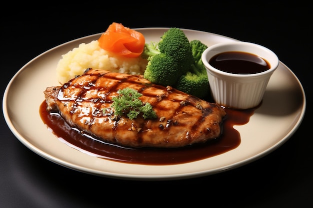 Steak de poulet haut de gamme garni de graines de sésame et de bounty de jardin frais