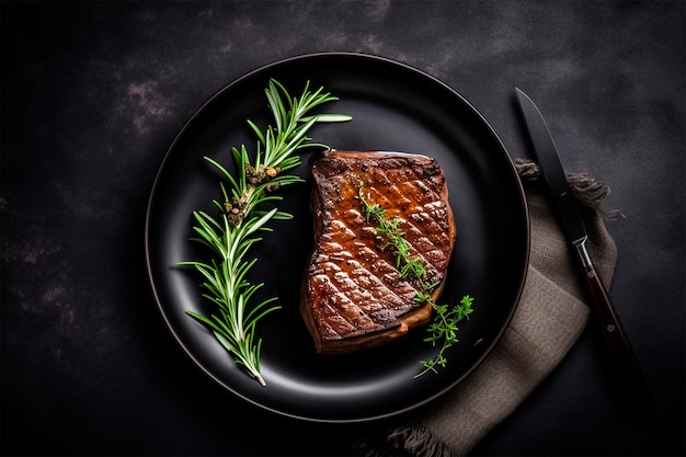 Steak de qualité supérieure coupé sur un fond de palette d'ambiance sombre ai génératif