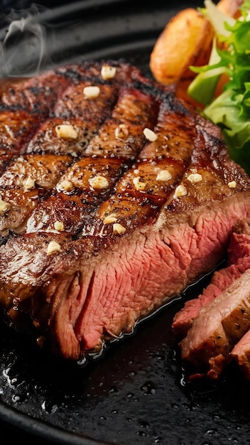 Steak ribeye grillé avec du poivre et de l'ail