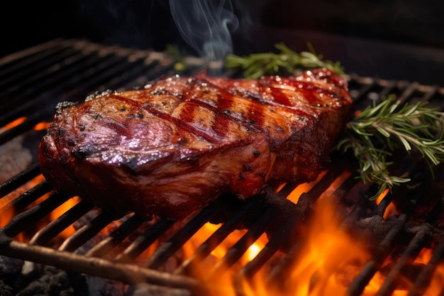 Un steak de ribeye grillé sur une grille de barbecue
