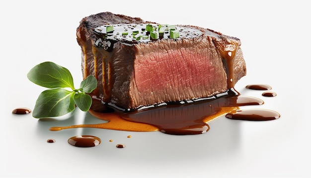 Steak rôti sur fond blanc Generative AI