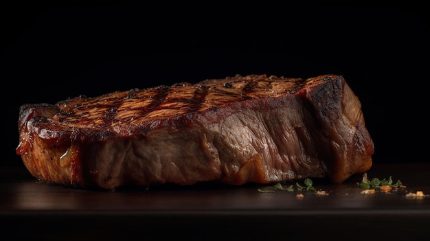 Steak de rôti de porc sur fond noir