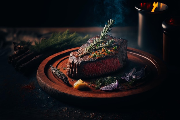 Un steak savoureux assaisonné d'un mélange d'herbes et d'épices grillé sur des charbons ardents