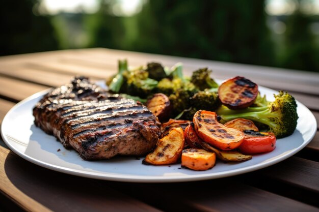 Photo steak de seitan servi avec légumes grillés