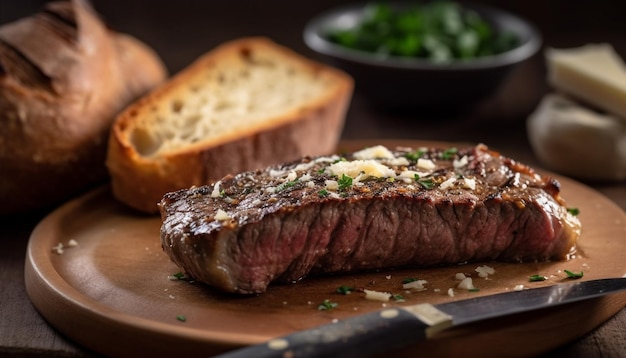 Steak de sirloin grillé rare et prêt à manger généré par l'IA