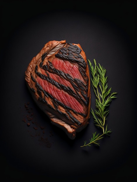 Steak sur une table en bois fond noir